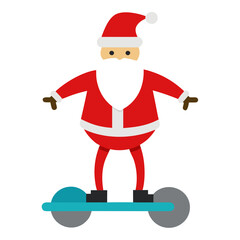 Santa claus riding a hoverboard with a modern christmas theme