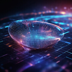 Futuristic digital orb glowing with vibrant data streams on a dark grid