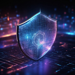 Digital shield symbolizes cybersecurity, data protection, and network defense