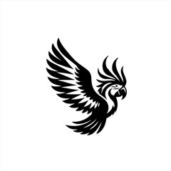 Obraz premium Stylized black silhouette of a cockatoo in flight