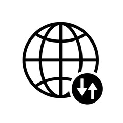 Internet globe with data transfer arrows icon
