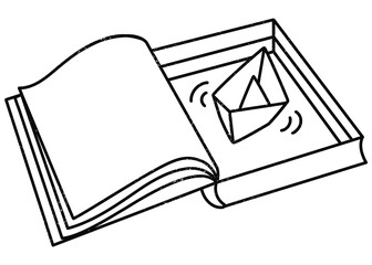 Boat doodle png sticker, floating in book, transparent background