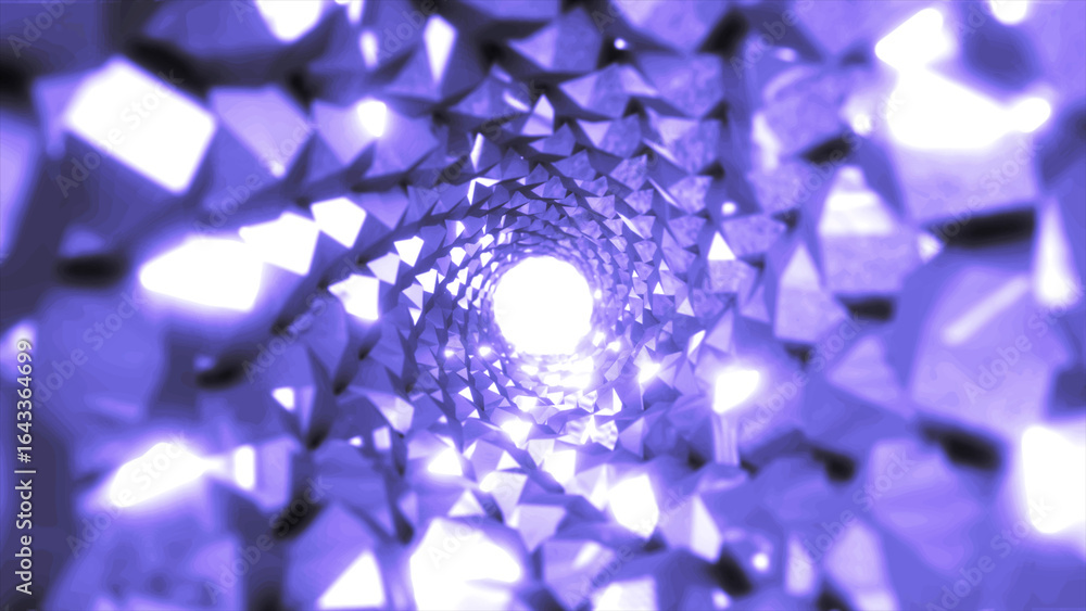 Poster a rotating purple metallic shiny tunnel with walls of ribs and lines in the form of a circle with re