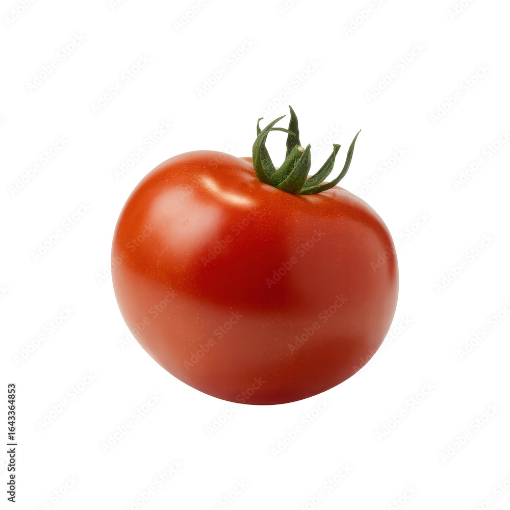 Poster a ripe red tomato with a green stem isolated on a transparent background for culinary use isolated o
