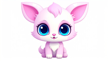 Kawaii-style pink animal clipart with big cute eyes. An adorable character with rounded shapes and pastel colors, isolated on a white background.