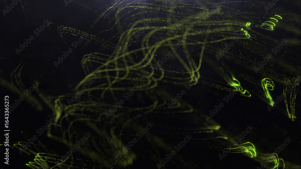 Poster animated green color wavy abstract digital particle background, animation cyber or technology backgr