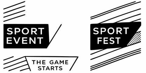 Promotional graphic featuring sport event, sport fest, and the game starts text with graphic elements around it on transparent background