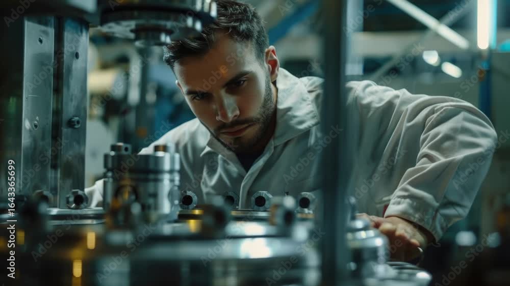 Poster a worker using machinery in a factory setting