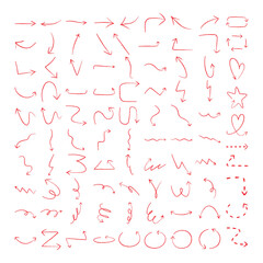 PNG Hand-drawn red arrow doodles collection on transparent background