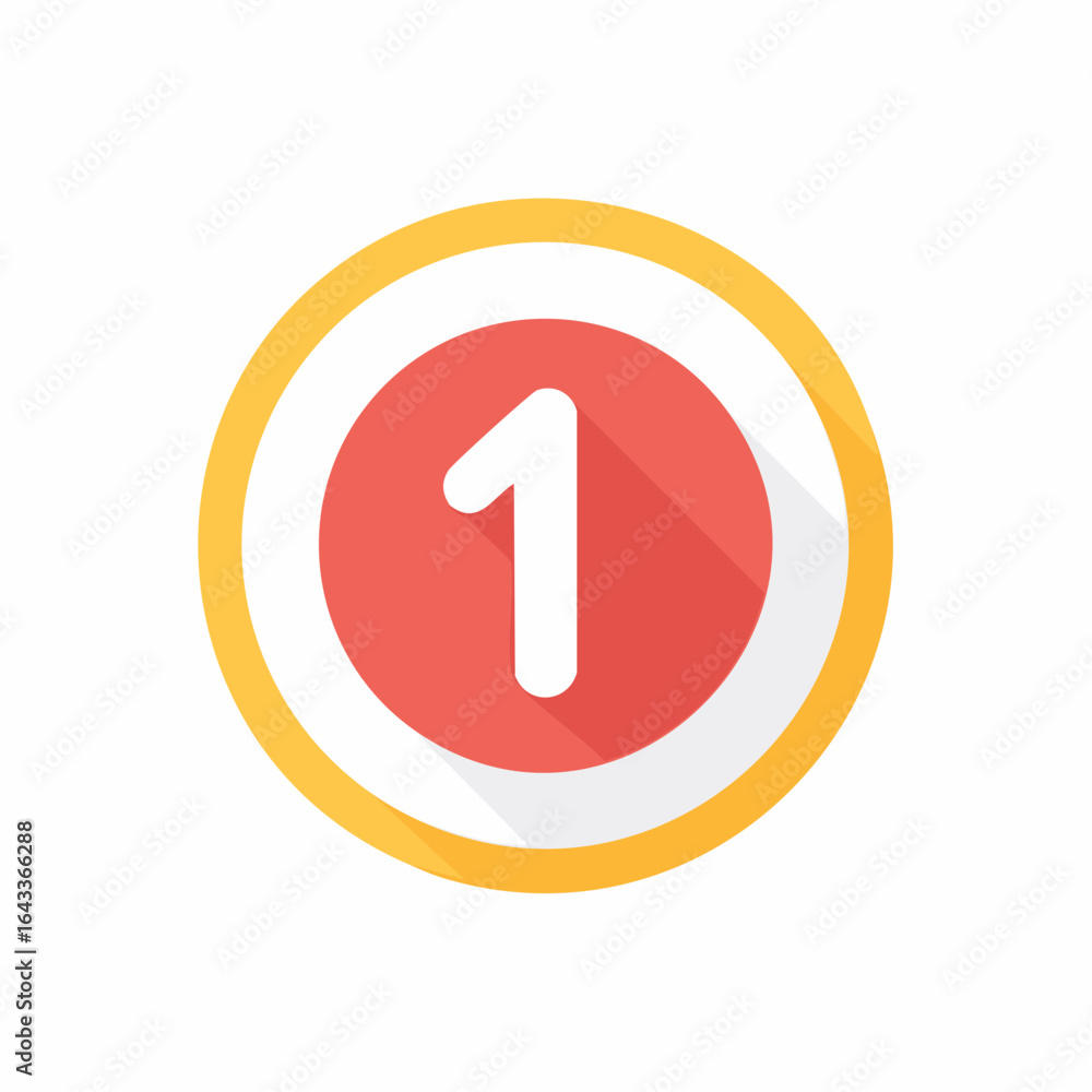 Poster icon with number one in red circle with shadow and yellow ring
