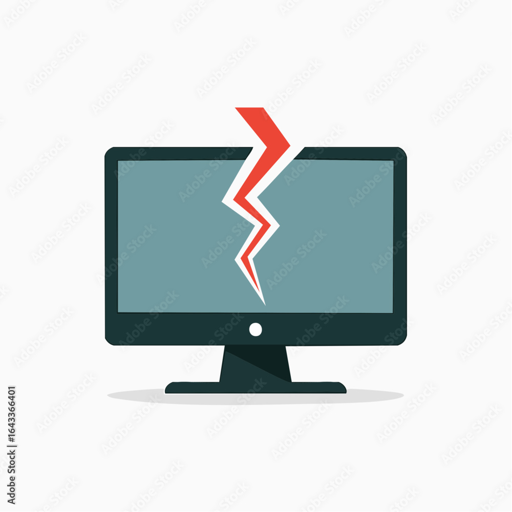 Poster broken computer screen with red lightning bolt symbol