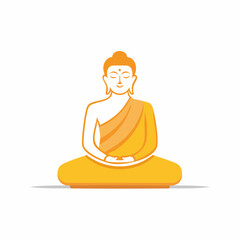 Golden Buddha meditating in the lotus position. Spiritual graphic icon of peace, calm, and enlightenment.