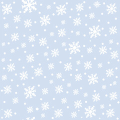 Winter Snowflake Seamless Pattern on Light Blue Background