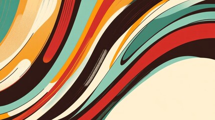 Retro Wave Abstract Art with Curves and Colorful Stripes Design