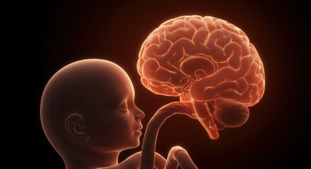 Obraz premium Fetus and Brain: Medical Illustration on Black Background.