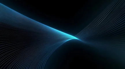 Canvas schilderij Fractale golven Abstract Blue Light Waves Converging in Darkness  © meng