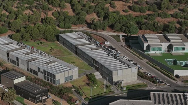 aerial view of modern industrial and office complex in spain