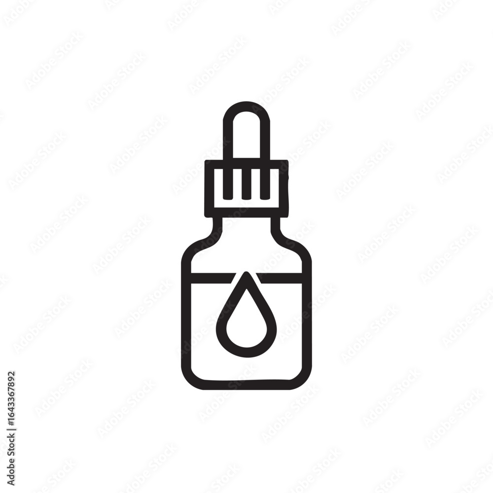 Poster a simple line drawing of a dropper bottle with a single drop.