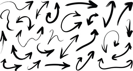 Collection of hand drawn black arrows on white background