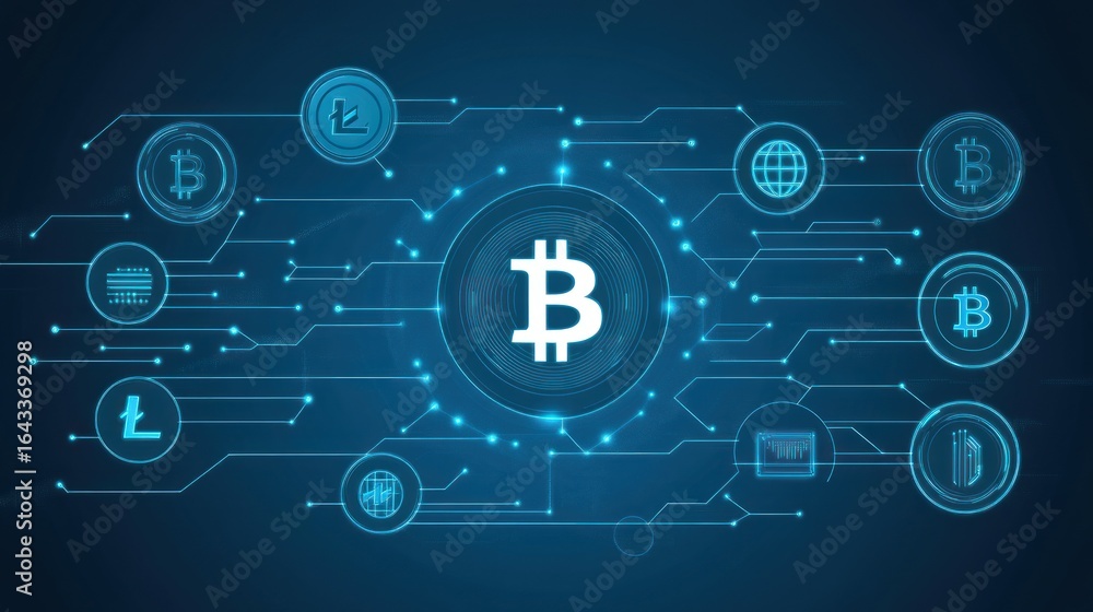 Poster Decentralized digital currency and blockchain technology network concept