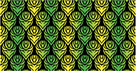Leaf-inspired tribal pattern in bold green, yellow, and black, bringing a natural yet striking feel.