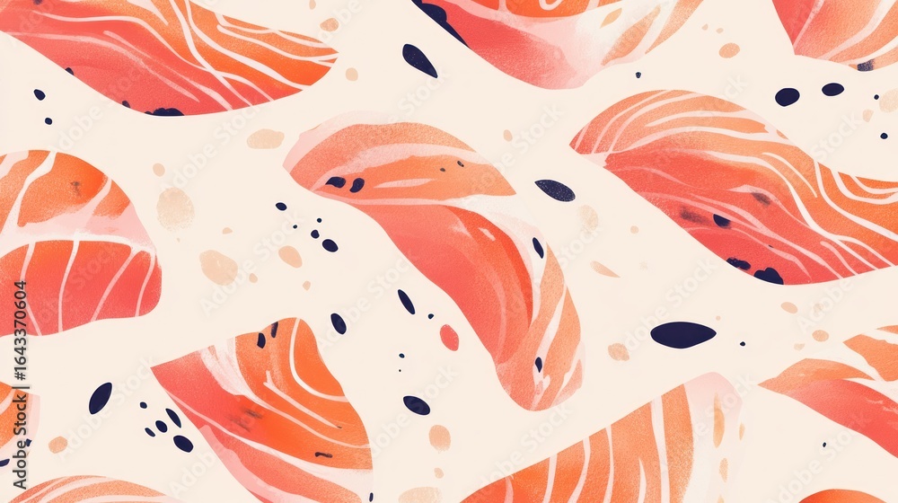 Poster seamless pattern of salmon slices with abstract style background design