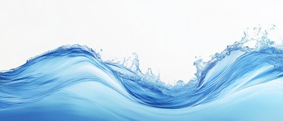 Dynamic Blue Water Wave Against a White Background