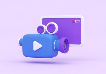 A 3d rendering of a vintage video camera with a screen, representing film, media, and entertainment isolated on white background