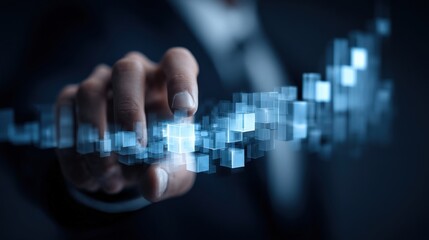 Hand Touching Futuristic Cubes Technology and Data Visualization.