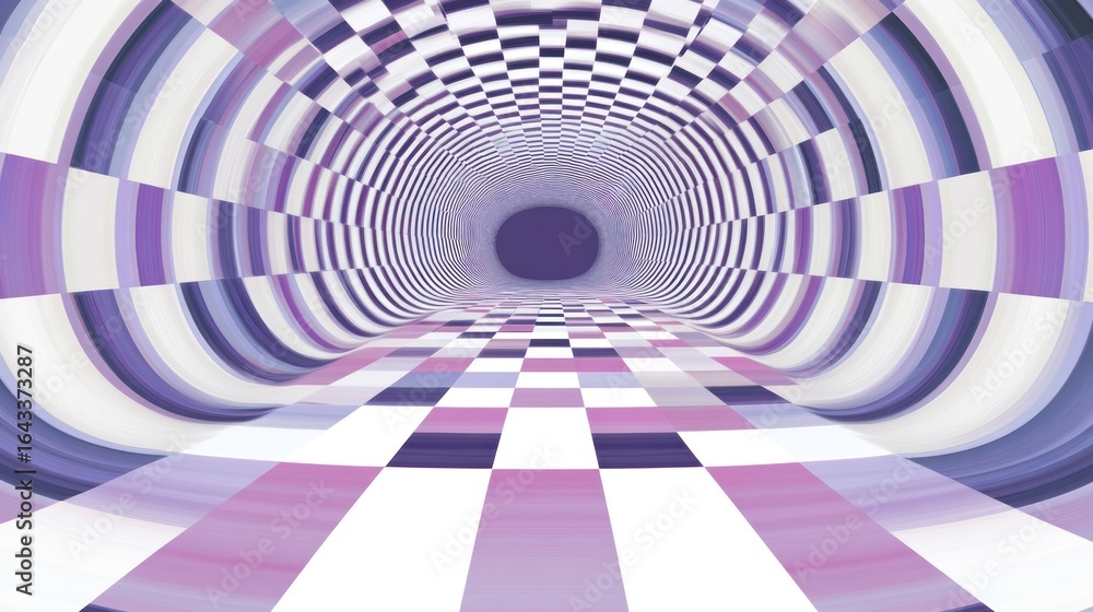 Poster abstract tunnel with checkerboard pattern creating an optical illusion