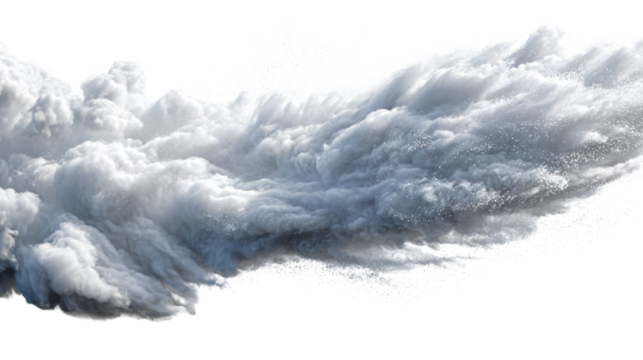 Fluffy white clouds create dynamic motion effect against transparent background, evoking sense of airiness and tranquility. misty appearance adds depth and softness to scene