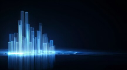 Fototapeta premium Glowing Blue Cityscape Silhouette with Reflective Surface
