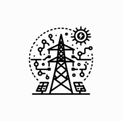 Smart Grid Icon – Electricity Tower with Digital Network Outline Vector