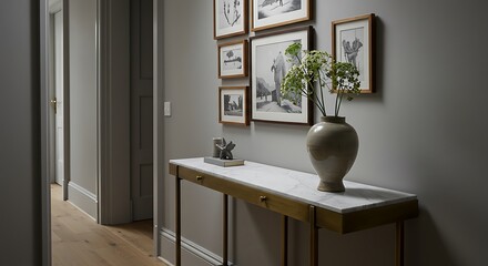 Hallway with Table and Flower Vase