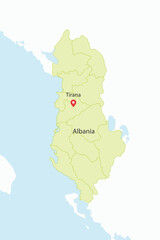 Vector graphic artwork suitable for print and web containing flat detailed map of ALBANIA