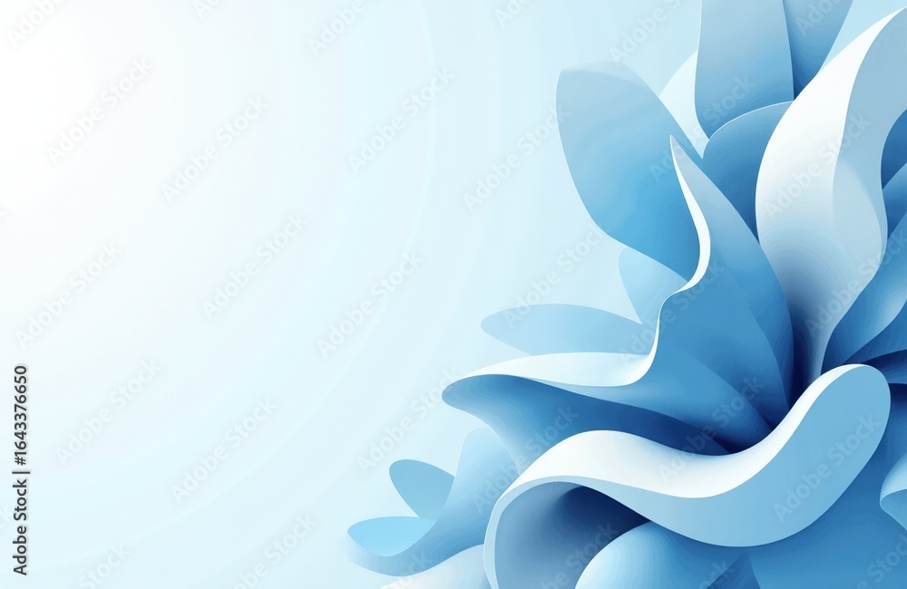Poster blue abstract floral design with flowing shapes and soft gradient background