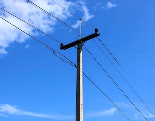 Utility pole and wires against blue sky