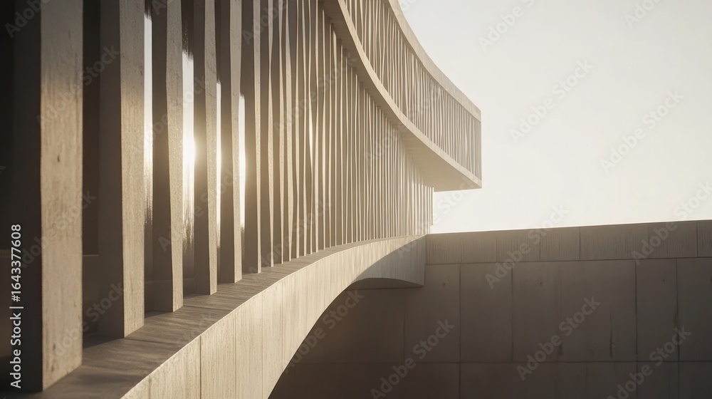 Poster architectural detail featuring sunlight filtering through concrete structures