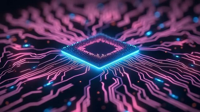 Computer processor, futuristic style, representing technology and innovation, words + concept