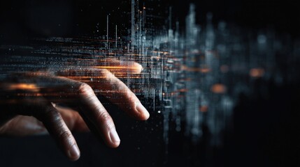 Hand touching digital data futuristic technology concept.