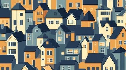 Stylized Neighborhood Illustration with Varied Architectural Homes