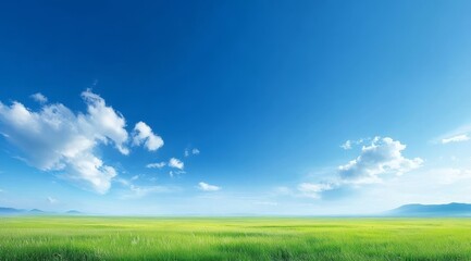 Fototapeta premium Vast Green Field Under a Clear Blue Sky