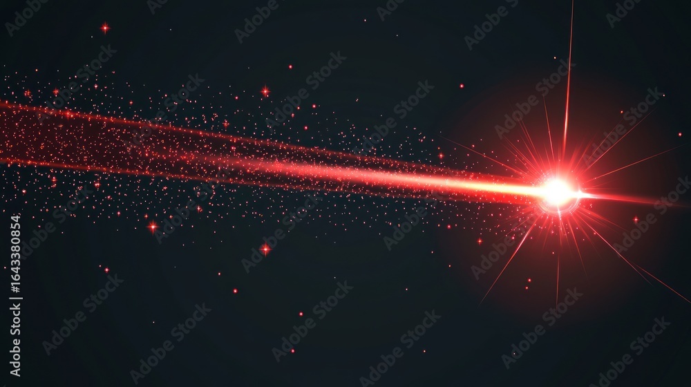 Poster red laser beam with sparkles on dark background for technology concepts