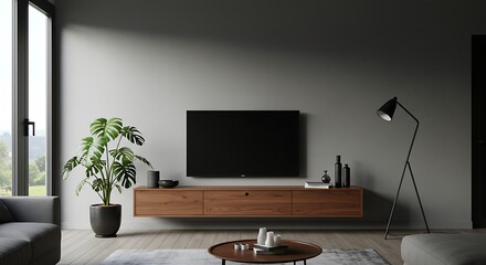 Living Room with Tv and Wooden Cabinet