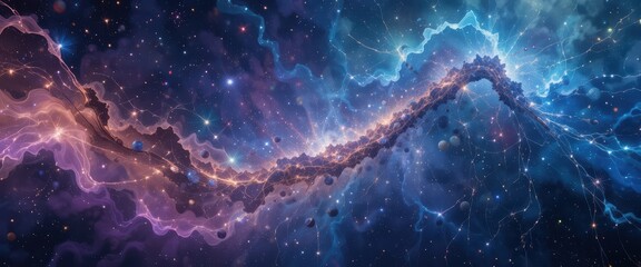 Abstract galaxy with a vibrant glowing nebula and electric currents