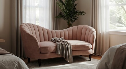 Pink Sofa with Throw in Bedroom