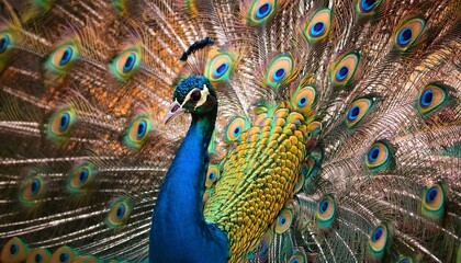 Obraz premium a vibrant peacock displaying its stunning feathers isolated on a white background