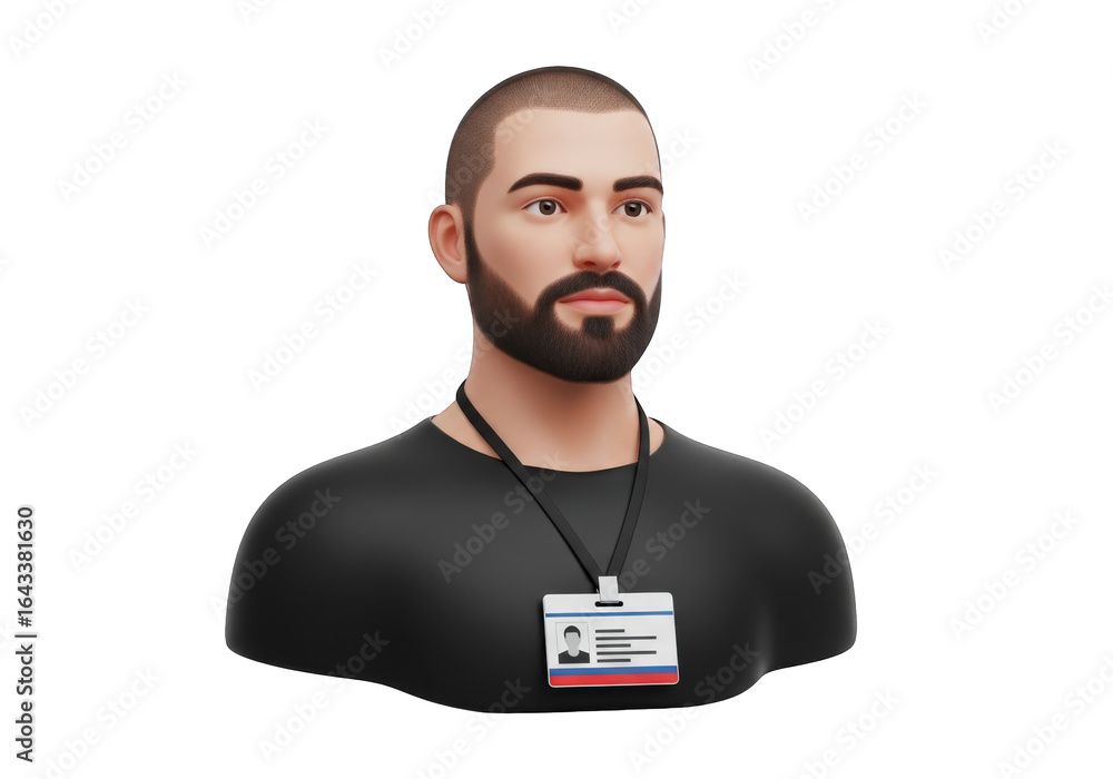Poster professional 3d render of a man wearing a badge, ideal for corporate identity and security concepts 