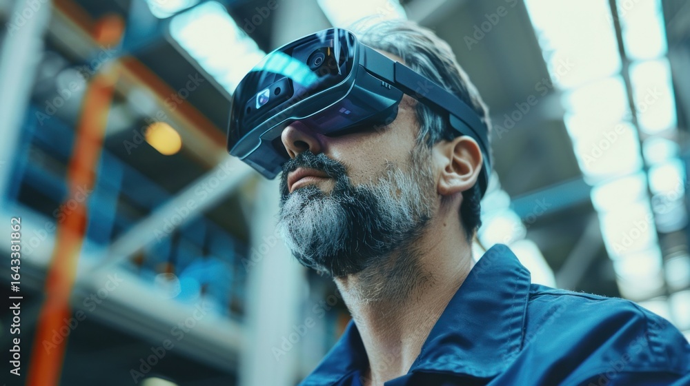 Poster Man using AR headset in tech environment