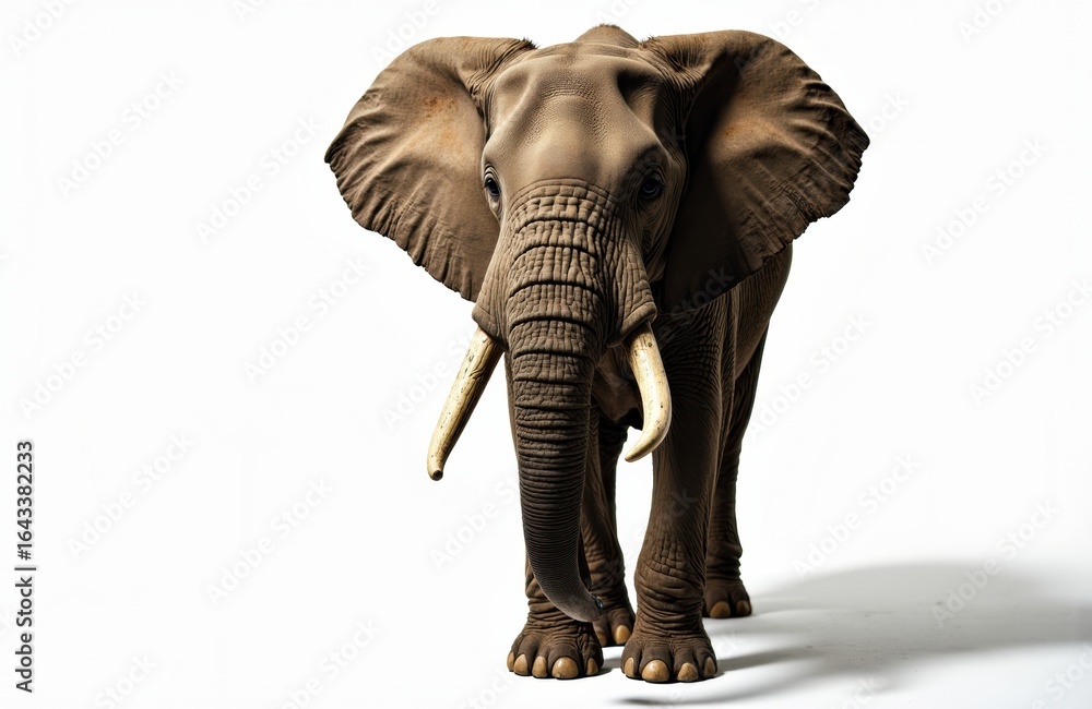 Poster a realistic elephant standing on a white background with no transparency